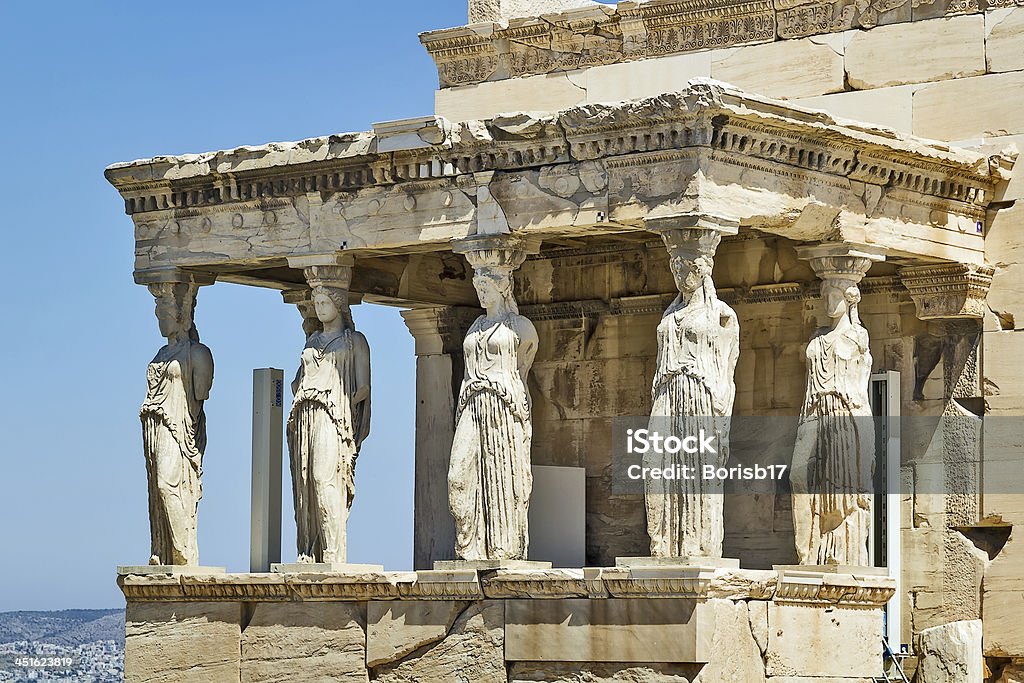 Erechtheion, Athens The Erechtheion is an ancient Greek temple on the north side of the Acropolis of Athens in Greece which was dedicated to both Athena and Poseidon. Acropolis - Athens Stock Photo