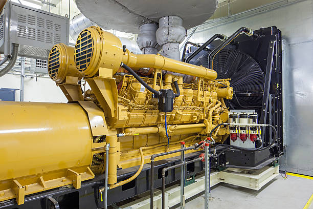 резервные генератор, установленные в помещении - diesel engine стоковые фото и изображения