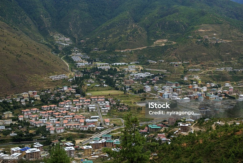 View of the city, Thimphu, Bhutan View of the city Bhutanese capital. Aerial View Stock Photo