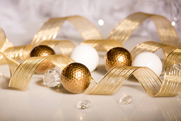 Gold and white Christmas decorations stock photo