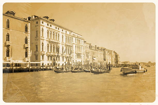 istock Retro postcard, bots and more gondola on Grand Canal 451652561