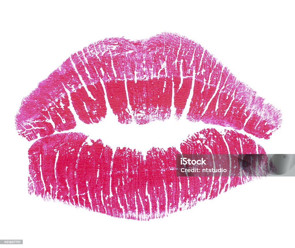 Cartoon image of pink lipstick imprint on white background isolating the imprint of lips on a white Adult Stock Photo