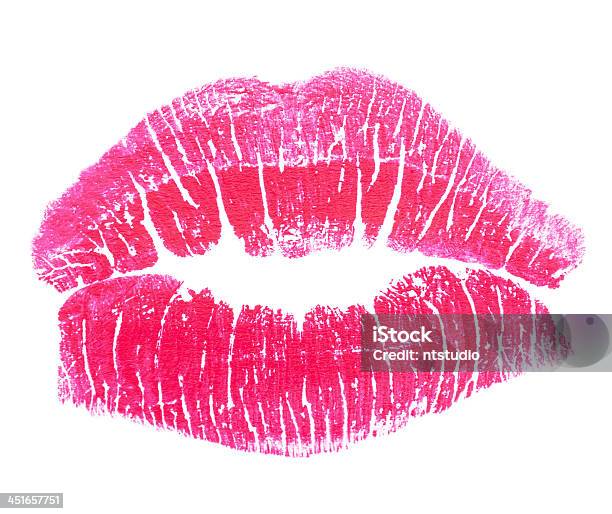 Cartoon Image Of Pink Lipstick Imprint On White Background Stock Photo - Download Image Now