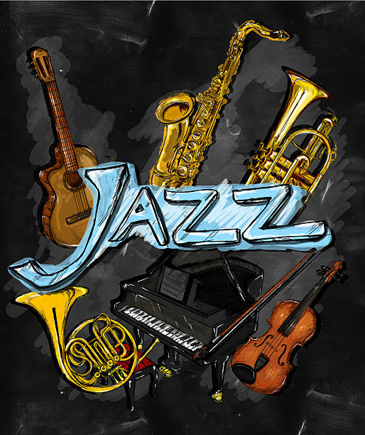 ジャズ絵画銘柄 - brass band french horn brass instrument music点のイラスト素材／クリップアート素材／マンガ素材／アイコン素材