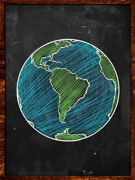 グリーン青い地球に黒板 - chalk drawing illustrations点のイラスト素材／クリップアート素材／マンガ素材／アイコン素材