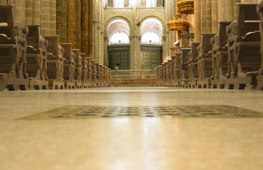 a bright side aisle of the Cathedral of Santiago de Compostela