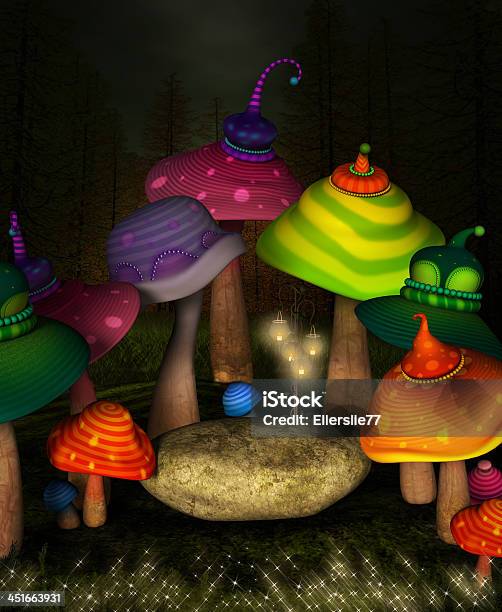 Wonderland Series Secret Mushrooms Place Stock Illustration - Download Image Now - Alice in Wonderland - Fictional Character, Backgrounds, Forest