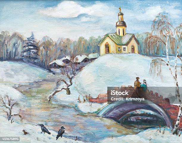 Winter Landscape Marfino Stock Illustration - Download Image Now - Bird, Pastel Drawing, Architecture