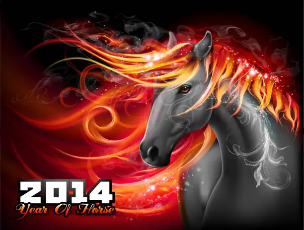 Vector illustration of Bright fiery horse