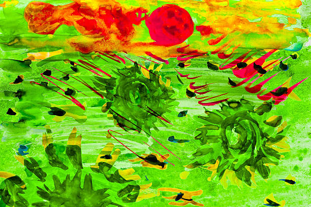 istock watercolor painting sunflowers green field sunset sun 451773765
