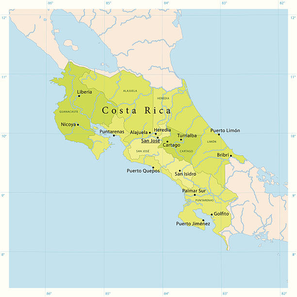 kostaryka wektor mapy - costa rica stock illustrations