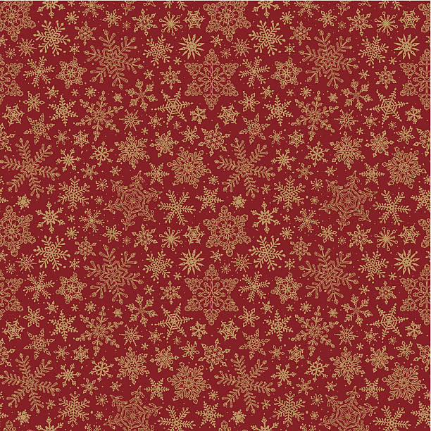 Seamless snowflake pattern on a red background vector art illustration