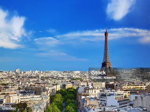 Rooftop View On The Eiffel Tower Paris France Stock Photo - Download Image Now - Paris - France, Blue, Cityscape