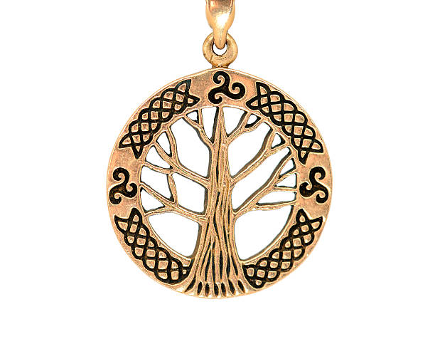 istock Celtic jewelry pendant in bronze with string on white background 451801071