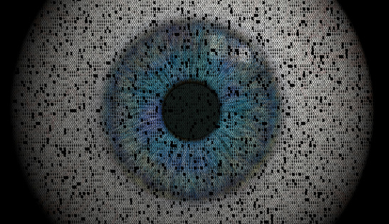 Isolated eye made from ones and zeros.