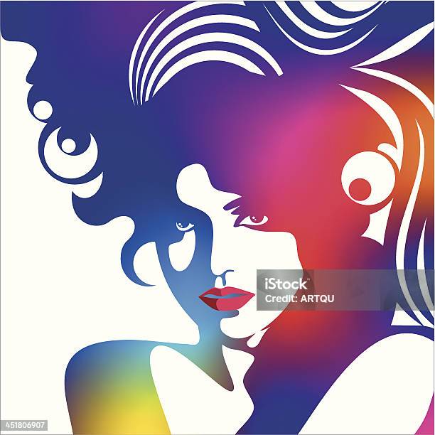 Purple Shanked Silhouette Of Woman With Wild Hair Stock Illustration - Download Image Now - Women, Hair Salon, Artist