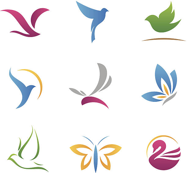 Flying logos and icons vector art illustration