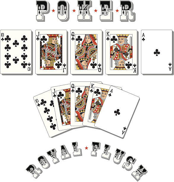 ilustraciones, imágenes clip art, dibujos animados e iconos de stock de escalera real clubes de póquer - poker cards royal flush leisure games