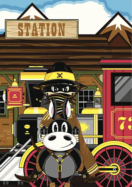 Vector illustration of Cowboy on Horse at Station