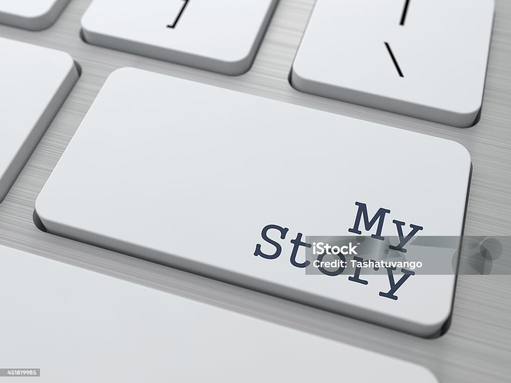 White Keyboard with My Story Button. My Story -  Button on Modern Computer Keyboard. Biography Stock Photo White Keyboard with My Story Button. My Story -  Button on Modern Computer Keyboard. Biography Stock Photo