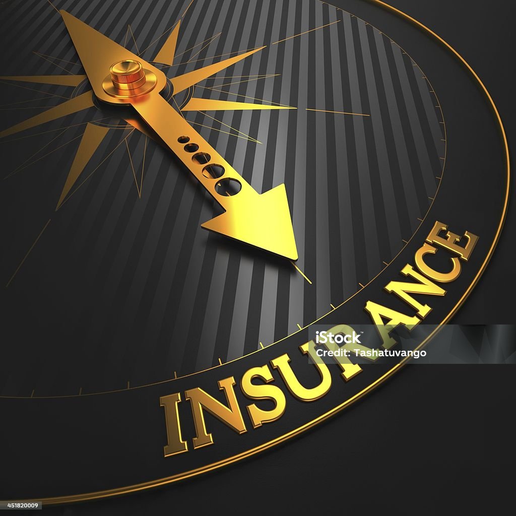 Insurance. Business Background. Insurance - Business Background. Golden Compass Needle on a Black Field Pointing to the "Insurance" Word. Business Stock Photo