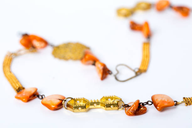 オレンジの手作りのビーズ付きネックレス - jewelry bracelet bead drop ストックフォトと画像