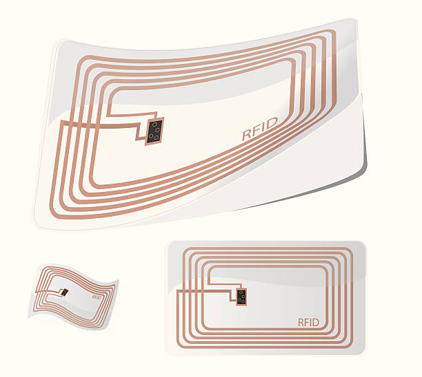 Vector illustration of RFID tag Vector illustration of RfID tag. Radio frequency identification is applied to or incorporated into a product for the purpose of identification and tracking using radio waves. radio frequency identification stock illustrations