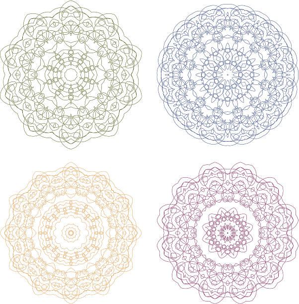 세트마다 벡터 길로쉐 rosettes - guilloche pattern circle four objects stock illustrations