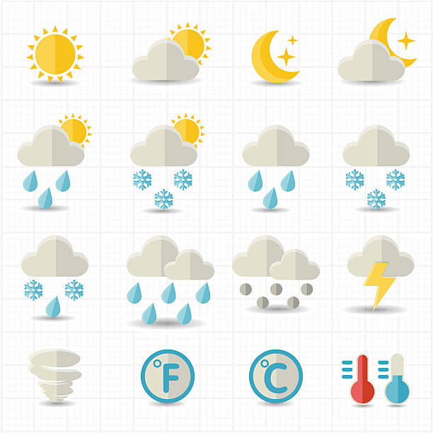 ilustrações, clipart, desenhos animados e ícones de ícones de meteorologia - meteorology season sun illustration and painting