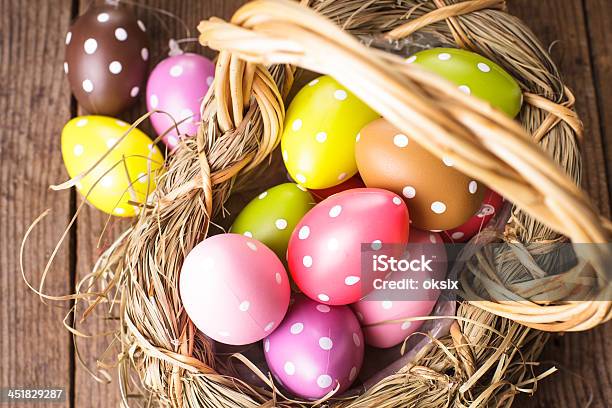 Easter Eggs In Basket Stock Photo - Download Image Now - Animal Markings, Animal Nest, Backgrounds