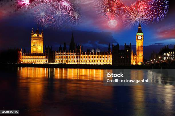 Big Ben With Firework Celebration New Year In London Uk Stock Photo - Download Image Now