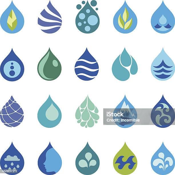 Wasser Tropfen Symbole Und Designelemente Stock Vektor Art und mehr Bilder von Icon - Icon, Tropfen, Wasser