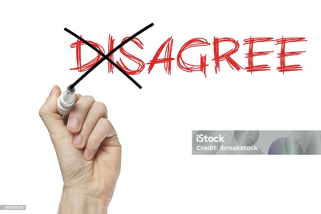 Disagree and agree Disagree and agree written on a whiteboard Agreement Stock Photo