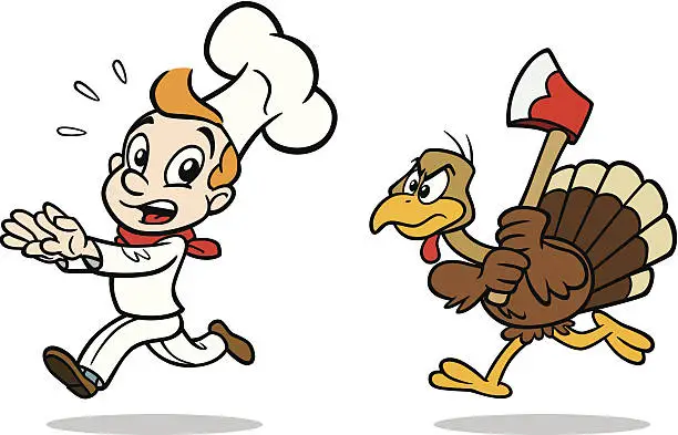 Vector illustration of Turkey Chasing Cook