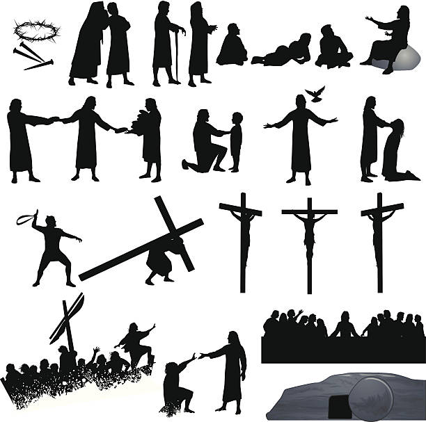 Jesus Jesus Christ teaching and performing miracles. Files included – jpg, ai (version 8 and CS3), svg, and eps (version 8) nail cross stock illustrations