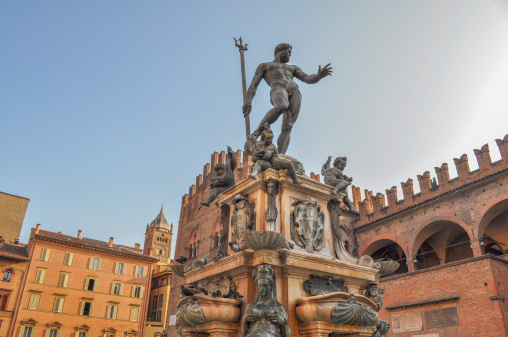 Piazza del Nettuno fountain in Bologna in Emilia Romagna in Italy