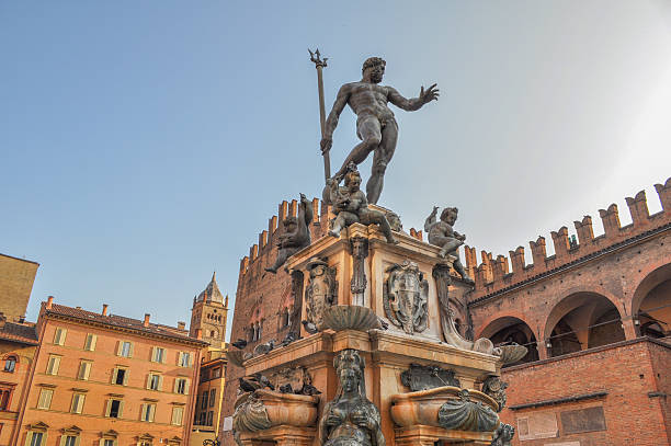 Bologna Italy Piazza del Nettuno fountain in Bologna in Emilia Romagna in Italy bologna photos stock pictures, royalty-free photos & images