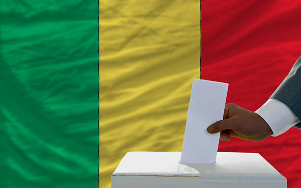 istock man voting on elections in front flag of mali 451856403