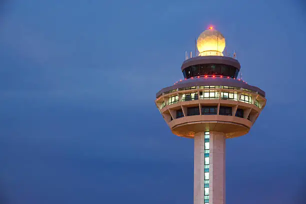 The air traffic control tower at Changi Airport, Singapore.