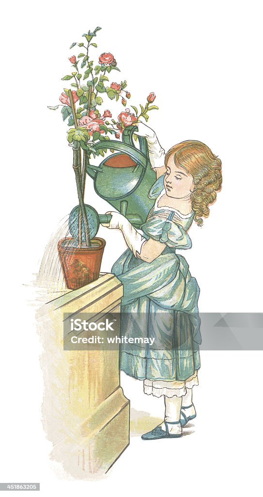 리틀 십구 세기 급수 여자아이 공장 - 로열티 프리 물 주기 스톡 일러스트