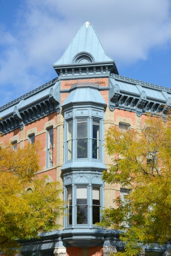 Low angle view of historic architecture in autumn in Fort Collins.