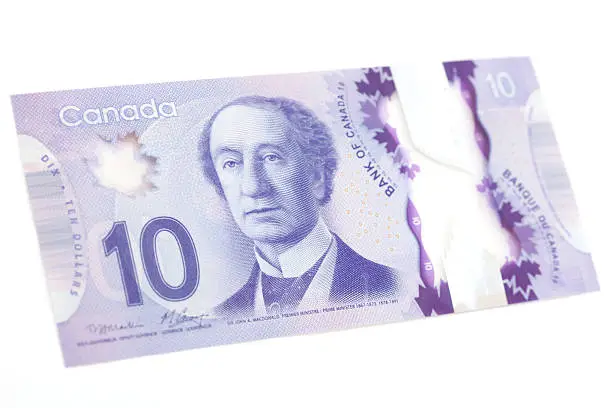 Photo of New Polymer Canadian Ten Dollar Bill - Front