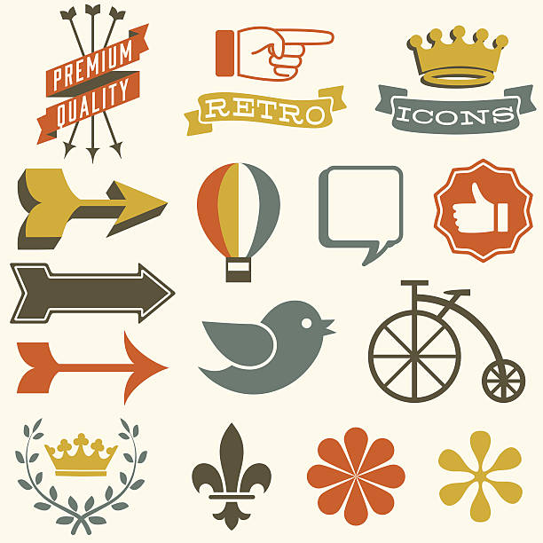 Retro Icons Set of retro themed icons. Each icon is grouped separately and colors are global for easy editing. bird quotes stock illustrations