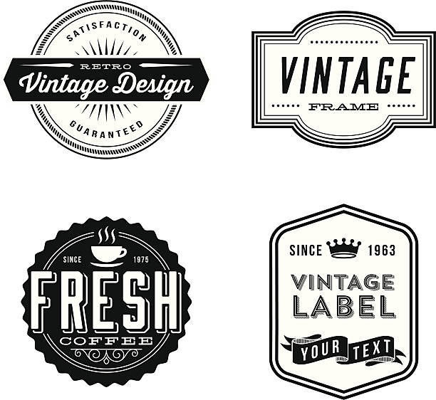 Vintage Label Designs Set of vintage labels and design elements. Each design is grouped for easy editing.  Download includes zipped AI file with unexpanded text which can be edited. dingbat stock illustrations