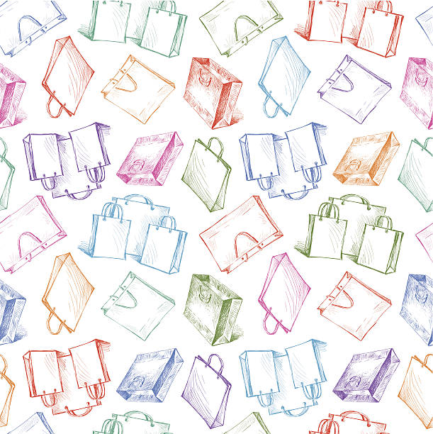 muster mit einkaufstaschen - shopping bag paper bag retail drawing stock-grafiken, -clipart, -cartoons und -symbole