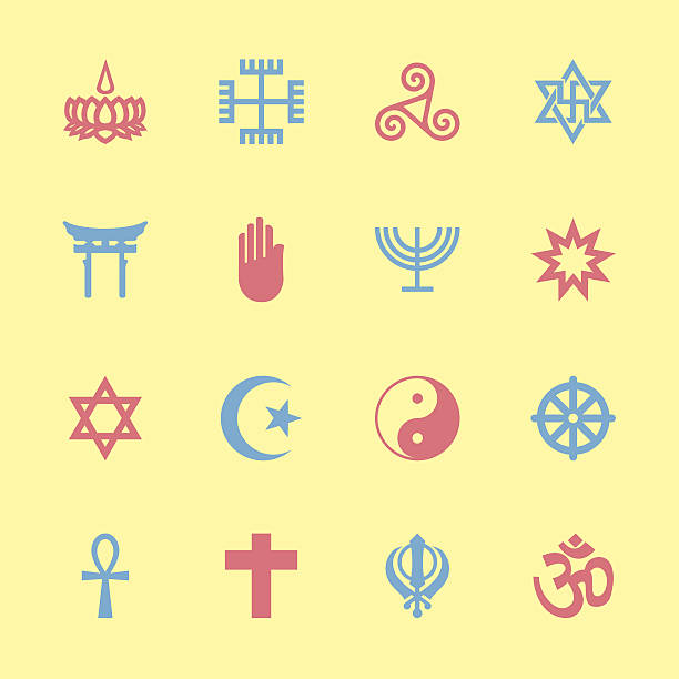 религия иконы-цвета серии/eps10 - sikhism triskelion taoism icon set stock illustrations