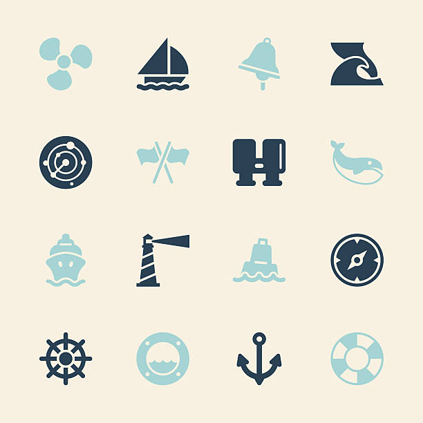 illustrazioni stock, clip art, cartoni animati e icone di tendenza di nautico icone-serie di colore/eps10 - sailboat sail sailing symbol