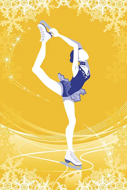 Vector illustration of Figure Skating woman -Yellow color