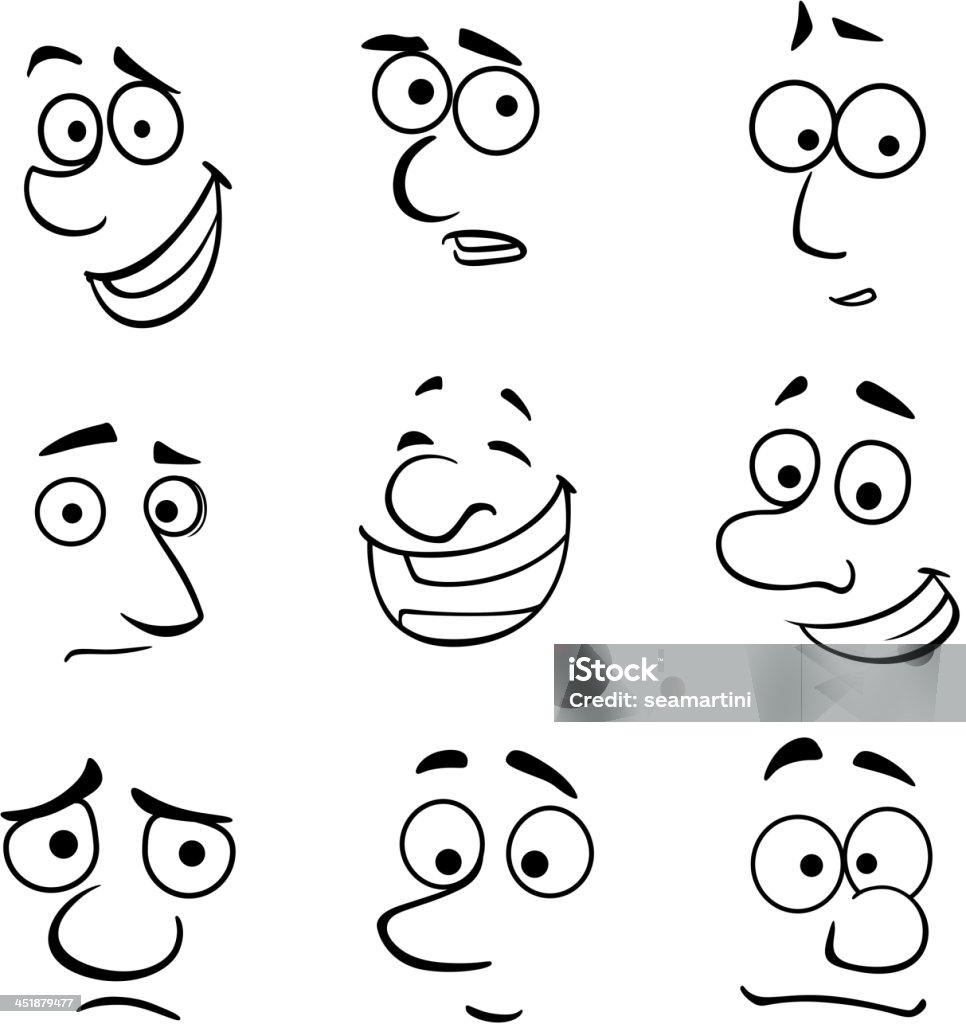 Cartoon faces with emotions Cartoon faces set with emotions for comics design Cartoon stock vector