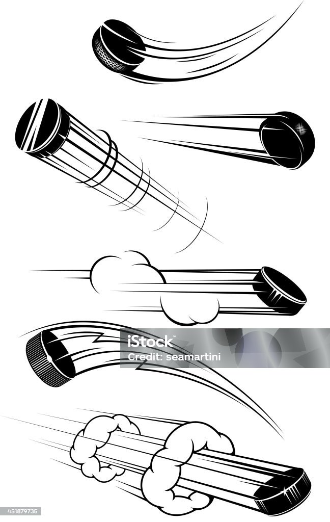 Flying hockey pucks Flying hockey pucks set in cartoon style for sports design Hockey Puck stock vector